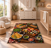 Japanese Feast Rug in a nursery beside a crib and dresser