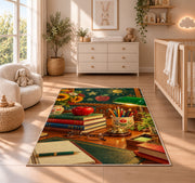Teacher Desk Rug in a nursery beside a crib and dresser