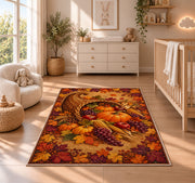 Cornucopia Harvest Rug in a nursery beside a crib and dresser