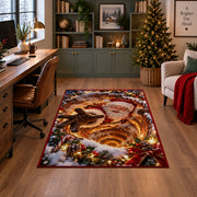 Santa Golden Tunnel Christmas Rug in a home office with holiday decor