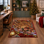 Christmas Elf Toy Workshop Rug in a home office with holiday decor