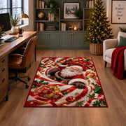 Santa Curved Candy Cane Christmas Rug in a home office with holiday decor