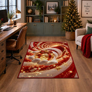Santa Glove Golden Ornament Christmas Rug in a home office with holiday decor