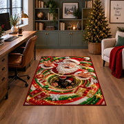 Cheerful Santa Christmas Rug in a home office with holiday decor