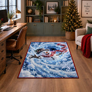 Snowman Blue Snowflake Spiral Christmas Rug in a home office with holiday decor