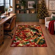 Christmas Elf Wrapped Present Rug in a home office with holiday decor