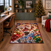 Santa Flying Presents Christmas Rug in a home office with holiday decor