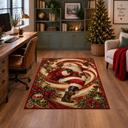 Santa swirl Christmas rug in a home office with holiday decor