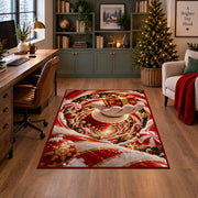 Golden Bell Christmas Rug in a home office with holiday decor