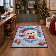 Cute Polar Bear Christmas Rug in a home office with holiday decor
