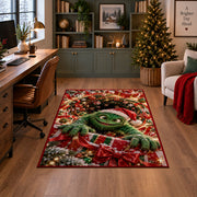Green Holiday Monster Rug in a home office with holiday decor