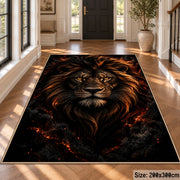 Dark Lion Portrait area rug in black, bronze and ember orange, view 4