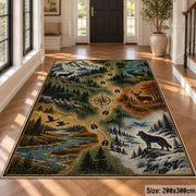 Woodland Wildlife Trail Map area rug in sage green, tan and blue, view 4