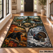 Stag Compass Wilderness Panels area rug in autumn orange, green and cream, view 4