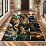 Lion Savanna Panel Collage area rug in gold, olive and midnight blue, view 4
