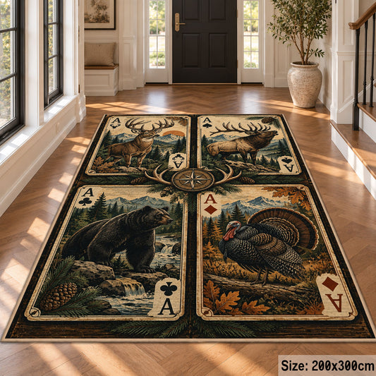 Wildlife Playing Card Panels area rug in cream, sage and dark brown, view 4