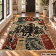 Classic Horse Race Poster Collage area rug in warm cream, rust and sage, view 4