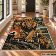 Majestic Lion Savanna Collage area rug in golden brown, sage and blue, view 4
