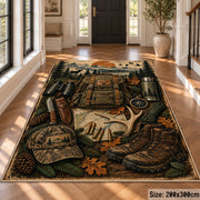 Hunting Boots and Woodland Gear area rug in earth brown, olive and tan, view 4