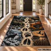 Animal Tracks and Mountain Wildlife area rug in slate blue, cream and rust, view 4