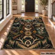 Deer Antler Compass Emblem area rug in pine green, tan and copper, view 4