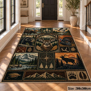 Woodland Hunting Camp Grid area rug in warm brown, sage and charcoal, view 4