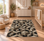 3D Geometric Cube Area Rug, Black Beige Optical Illusion Rug, Modern Living Room Decor - Image 4