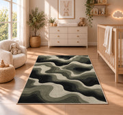 Abstract Wavy Area Rug, Black Beige Flowing Lines Rug, Modern Organic Living Room Decor - Image 4