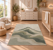 Abstract Mountain Wave Area Rug, Sage Green Layered Landscape Rug, Modern Neutral Decor - Image 4