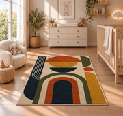 Mid Century Geometric Area Rug, Orange Olive Arch Shapes Rug, Retro Modern Room Decor - Image 4