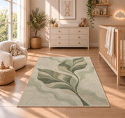Botanical Branch Area Rug, Sage Green Leaf Pattern Rug, Elegant Neutral Living Room Decor - Image 4