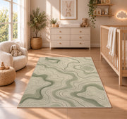 Abstract Wavy Line Area Rug, Sage Green Flowing Pattern Rug, Modern Organic Room Decor - Image 4