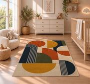 Mid Century Abstract Area Rug, Orange Mustard Geometric Shapes Rug, Modern Retro Decor - Image 4