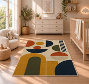Mid Century Geometric Area Rug, Mustard Rust Arch Shapes Rug, Retro Modern Room Decor - Image 4