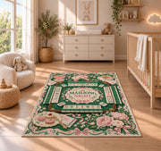 Pink Rose Mahjong Night Rug for Game Room Decor in a nursery with a wooden floor