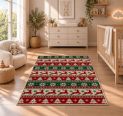 Ugly Christmas Sweater Knit rug in a nursery beside a crib and dresser