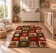Advent Calendar Doors rug in a nursery beside a crib and dresser