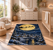 Santa Sleigh Full Moon rug in a nursery beside a crib and dresser