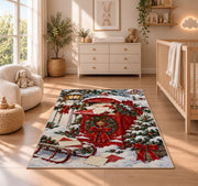 Letters to Santa Mailbox rug in a nursery beside a crib and dresser