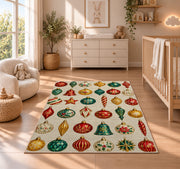 Vintage Glass Ornaments rug in a nursery beside a crib and dresser