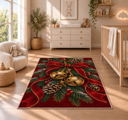 Sleigh Bells and Ribbon rug in a nursery beside a crib and dresser