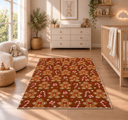 Gingerbread Cookie Pattern rug in a nursery beside a crib and dresser