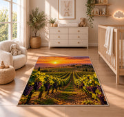vineyard sunset rug in a nursery beside a crib and dresser