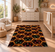 honeycomb wine rack rug in a nursery beside a crib and dresser