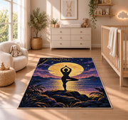 moonlight tree pose rug in a nursery beside a crib and dresser