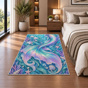 Shimmering Mermaid Tail Rug in a bedroom beside the bed