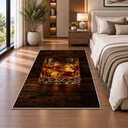 Whiskey on the Rocks Rug in a bedroom beside the bed