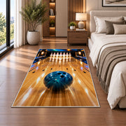 Bowling Lane Perspective Rug in a bedroom beside the bed