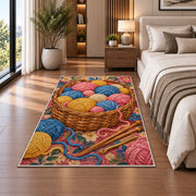 Basket of Yarn Rug in a bedroom beside the bed