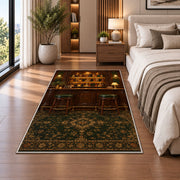 Classic Bar Room Rug in a bedroom beside the bed